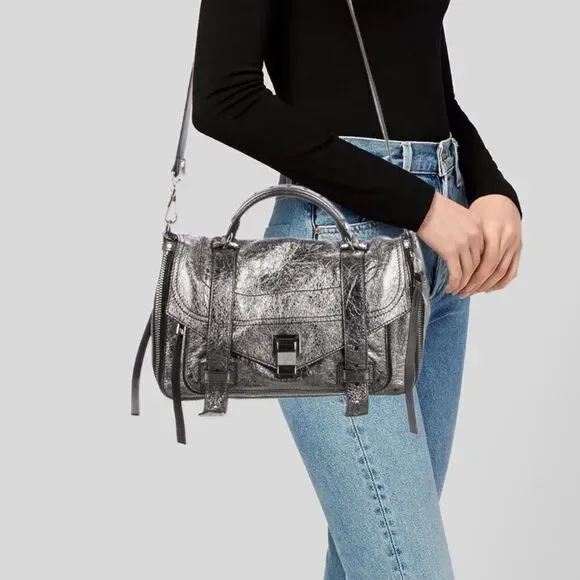 Proenza Schouler Medium PS1 Satchel Bag in Silver Leather